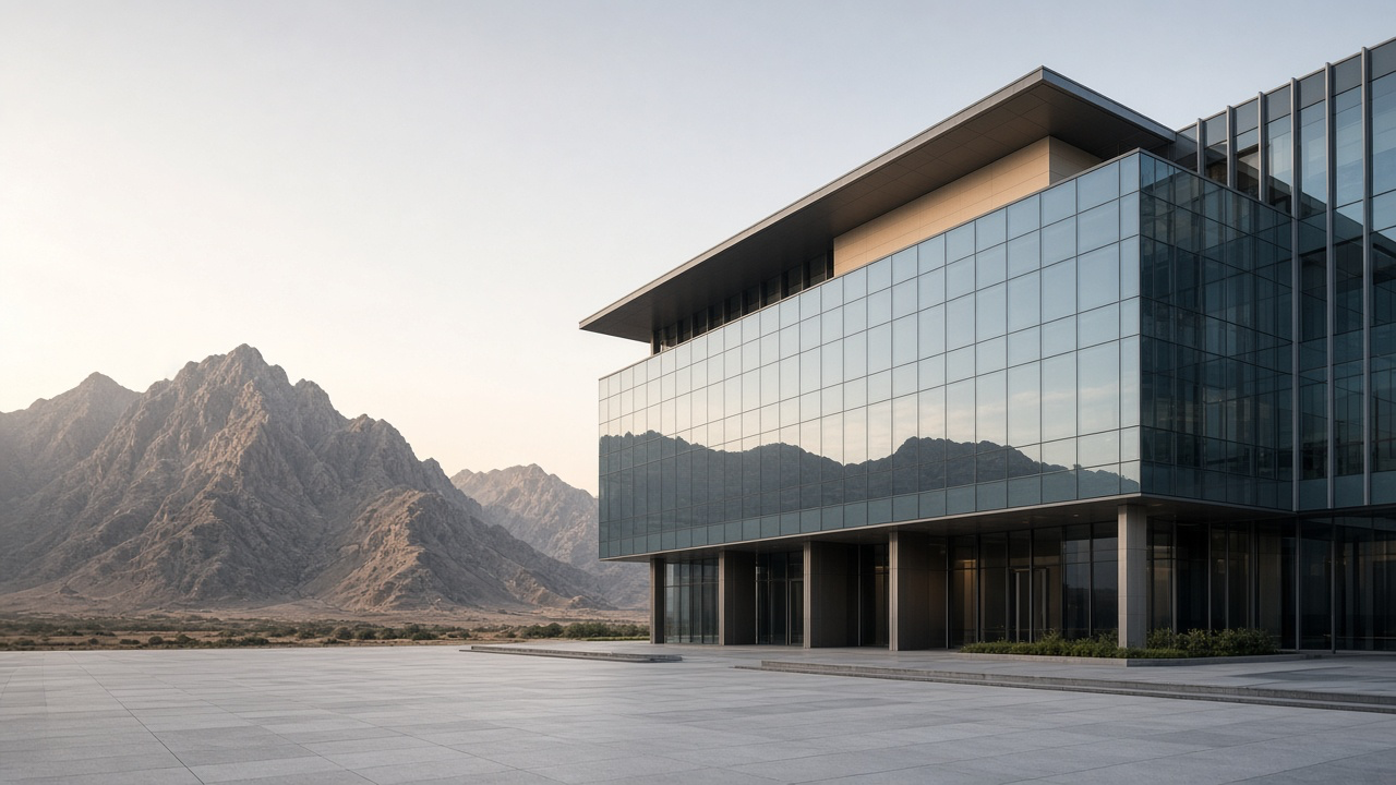 Architectural atmosphere in Ras Al Khaimah, without logos or readable signs.