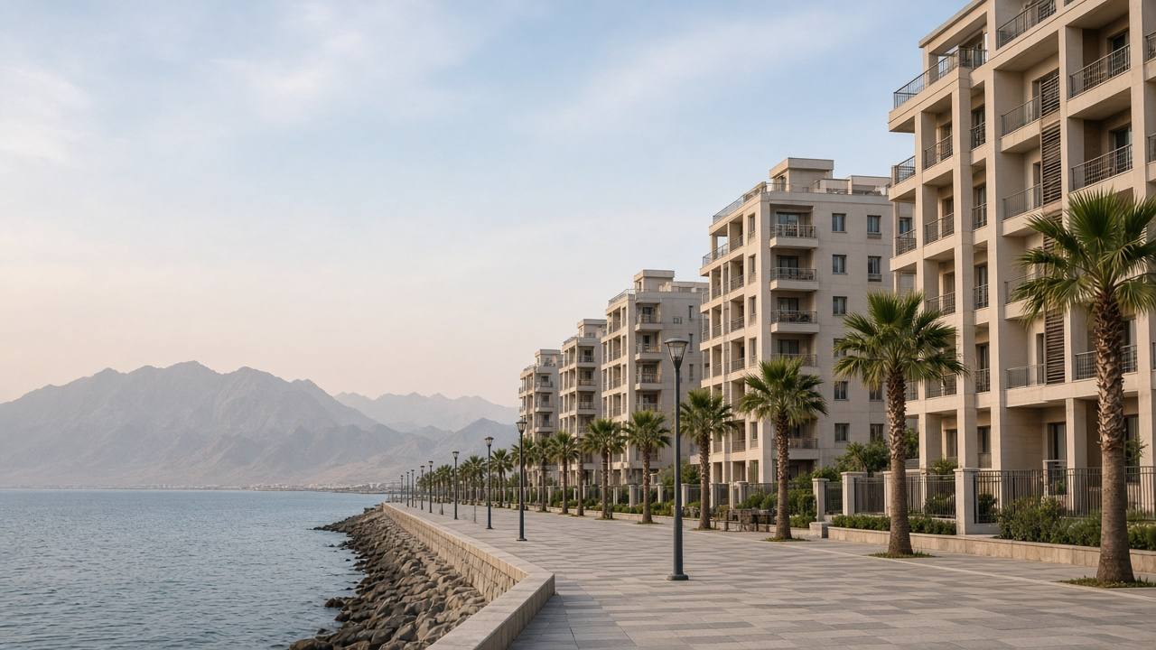 Architectural atmosphere in Fujairah, without logos or readable signs.