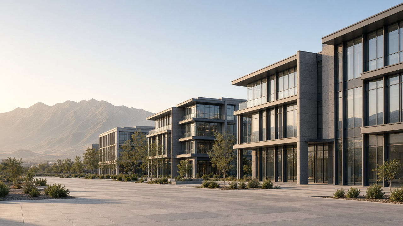 Architectural atmosphere in Ras Al Khaimah, without logos or readable signs.
